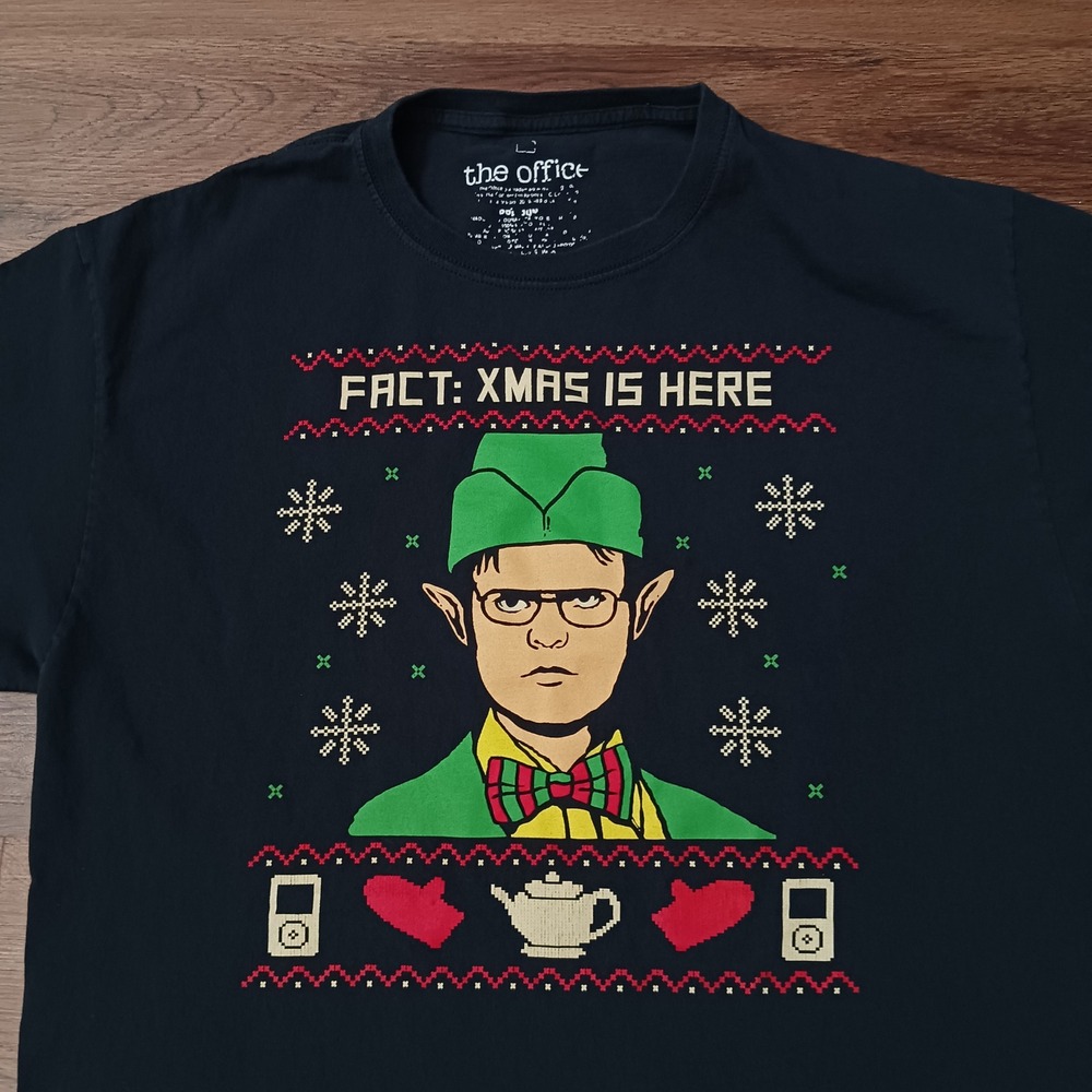 The Office Dwight Schrute Christmas T-Shirt Fact Xmas Is Here Black Large